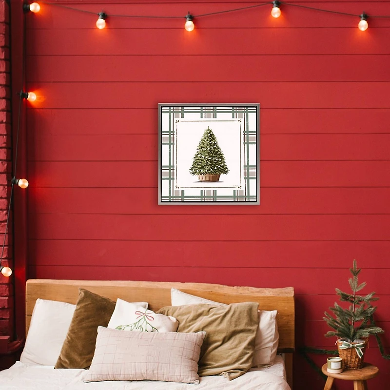 Stupell Industries Potted Christmas Tree Plaid Floating Frame Wall Art