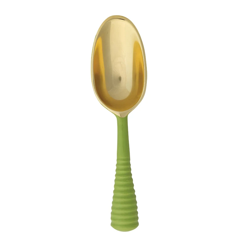 Hello Honey Enameled Aluminum Scoop with Ribbed Handle, Gold Finish and Green