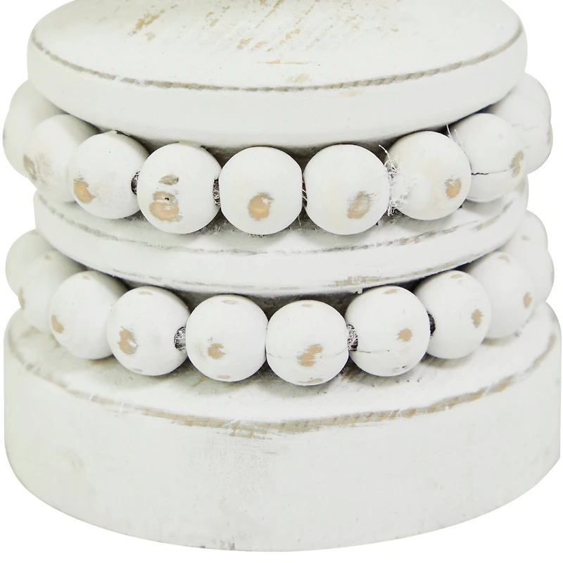 The Novogratz White Wood Beaded Pillar Candle Holder Set