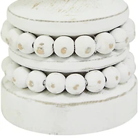 The Novogratz White Wood Beaded Pillar Candle Holder Set