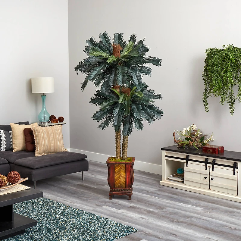6ft. Double Sago Palm Tree in Decorative Planter