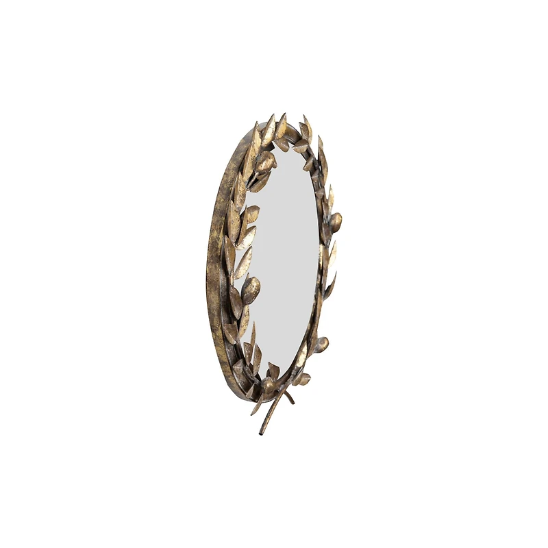 Hello Honey® 18.5" Framed Round Antique Gold Metal Laurel Wreath Wall Mirror