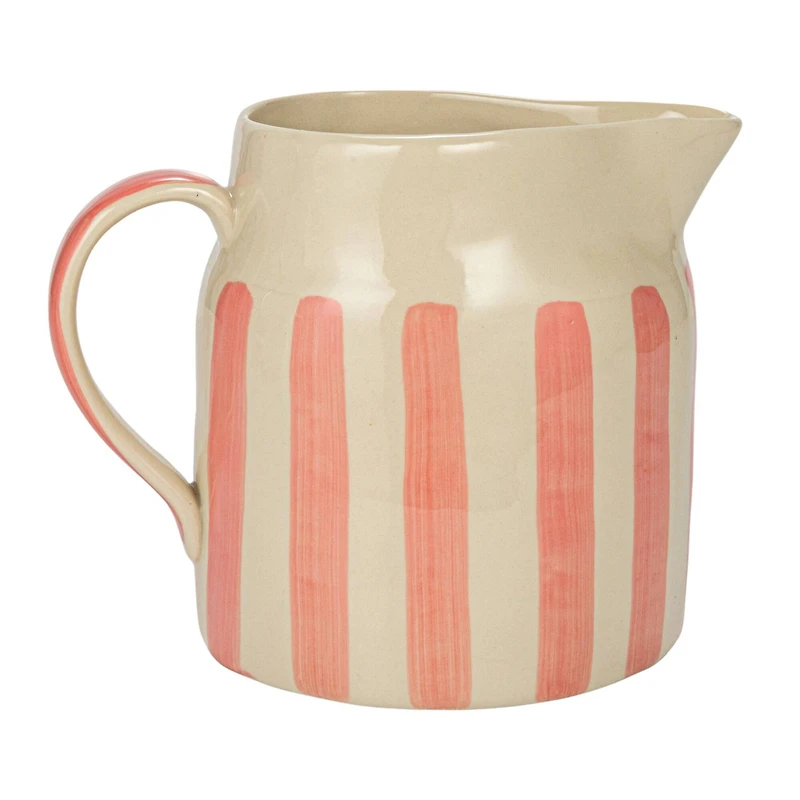 Hello Honey® 9" Hand-Painted Wax Relief Pink Sriped Stoneware Pitcher