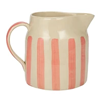 Hello Honey® 9" Hand-Painted Wax Relief Pink Sriped Stoneware Pitcher