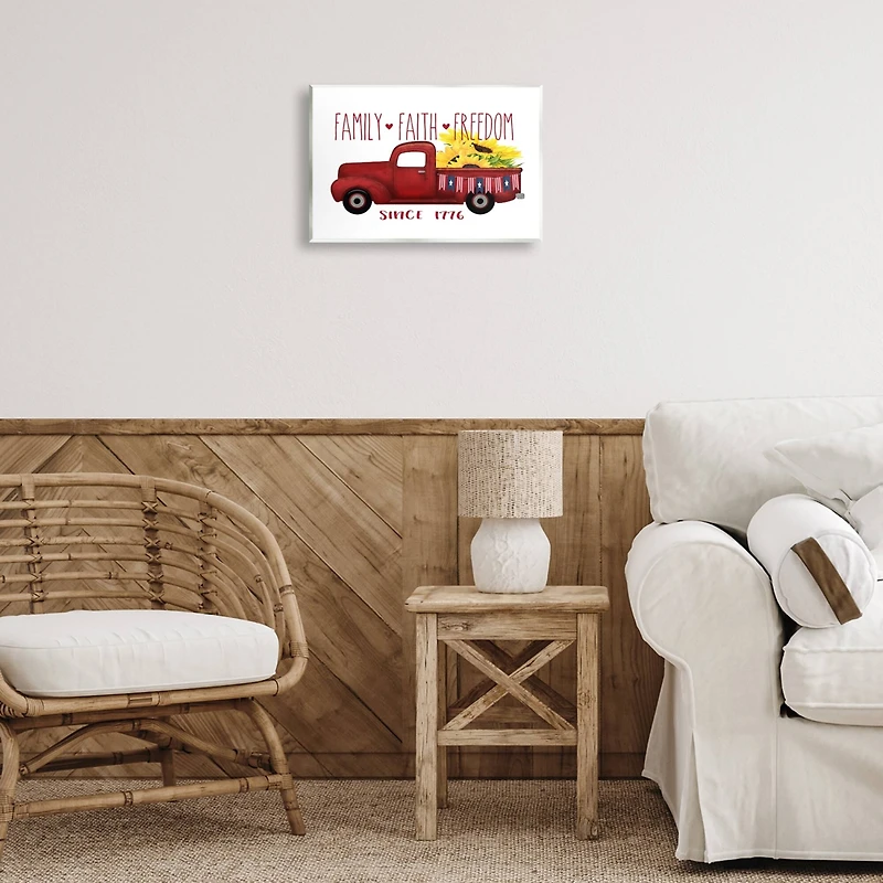 Stupell Industries Family Faith Freedom Americana Floral Country Truck Wall Plaque Art