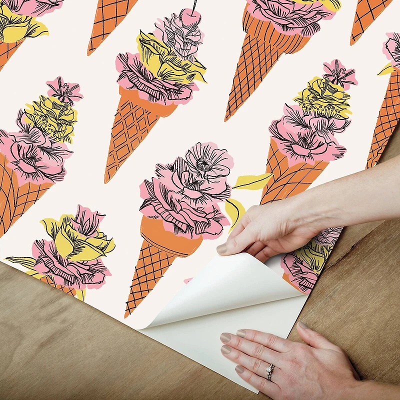 By Dylan M Orange Floral Ice Cream Peel & Stick Wallpaper
