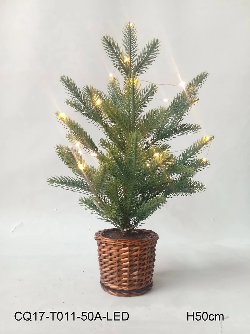 20" Pre-Lit Artificial Pine Christmas Tree with Basket, Warm White LED Lights