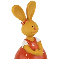 8" Bunny Girl in Polka Dot Dress Easter Outdoor Garden Statue