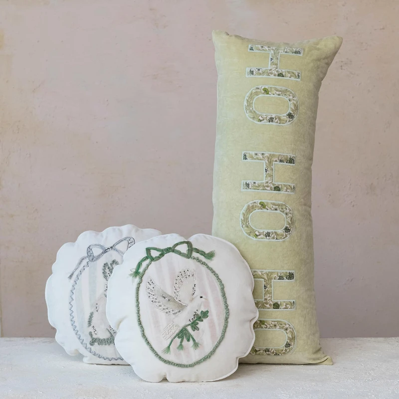 Hello Honey® 16" Embroidered Rabbit & Dove Round Cotton Velvet Pillow Set