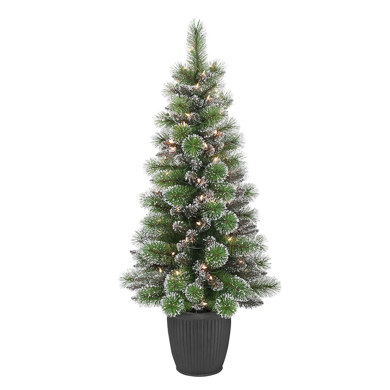 4ft. Pre-Lit Glitter Artificial Christmas Tree in Planter, Clear Lights