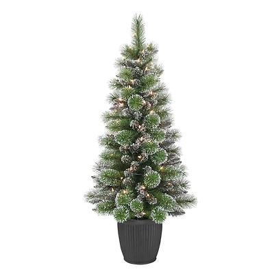 4ft. Pre-Lit Glitter Artificial Christmas Tree in Planter, Clear Lights