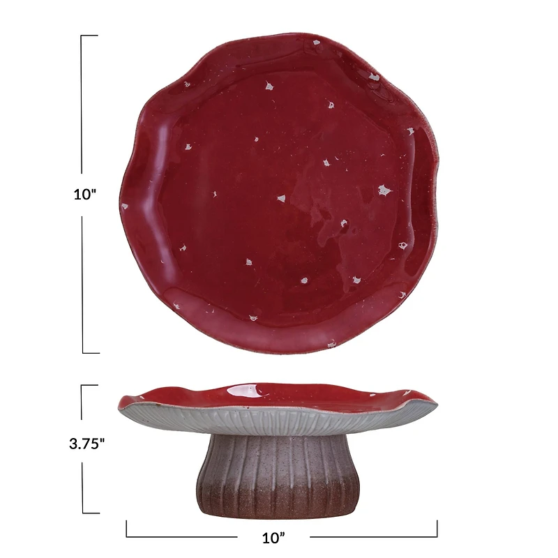 Hello Honey® 10" Red & White Reactive Glaze Round Stoneware Mushroom Pedestal