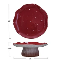 Hello Honey® 10" Red & White Reactive Glaze Round Stoneware Mushroom Pedestal