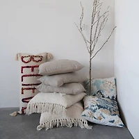 Hello Honey® Cream Cotton Blend Punch Hook Pillow with Tassels Set