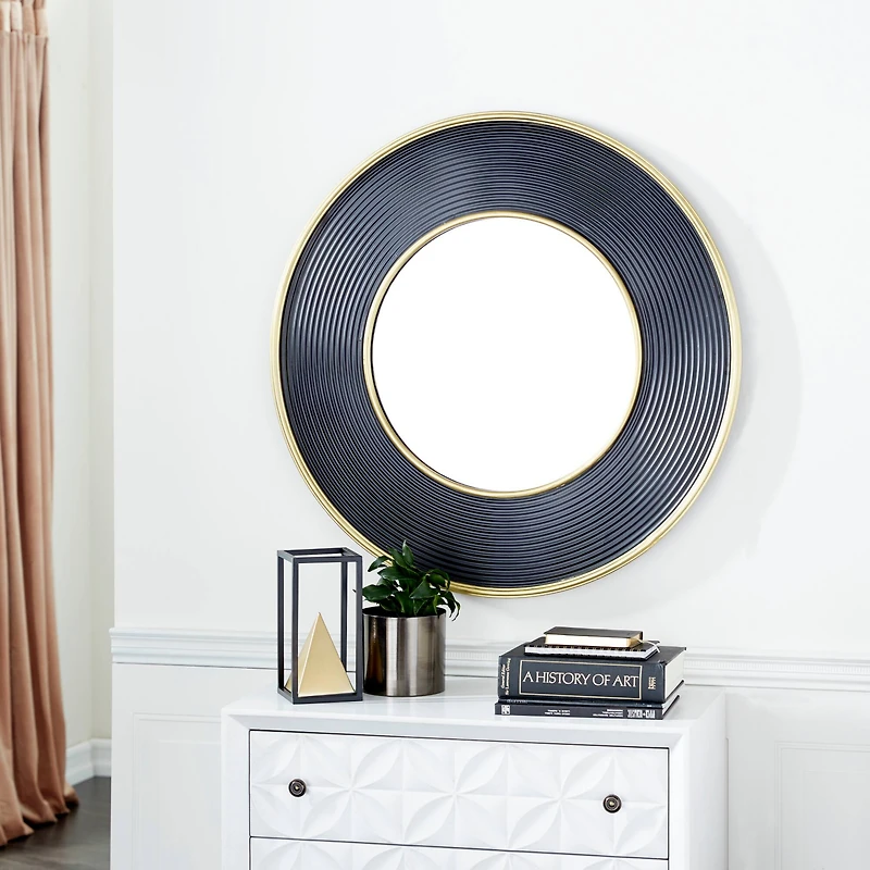 CosmoLiving by Cosmopolitan 35" Black Modern Metal Round Wall Mirror
