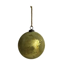 Hello Honey® 6" Matte Olive Green & Gold Distressed Glass Ball Ornament