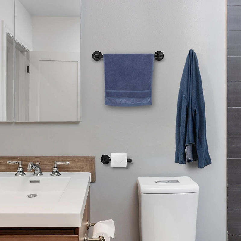 Black 4-Piece Wall Mounted Industrial Pipe Bathroom Hardware Set