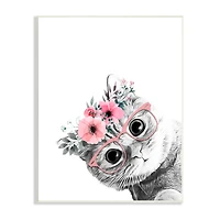 Stupell Industries Pink Flower Crown Cat with Glasses Wall Plaque Art