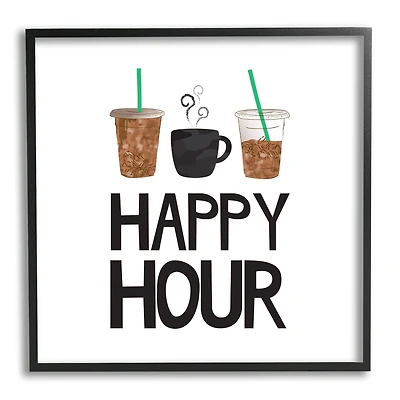 Stupell Industries Happy Hour Phrase Coffee Iced Drink Kitchen Beverage Framed Wall Art
