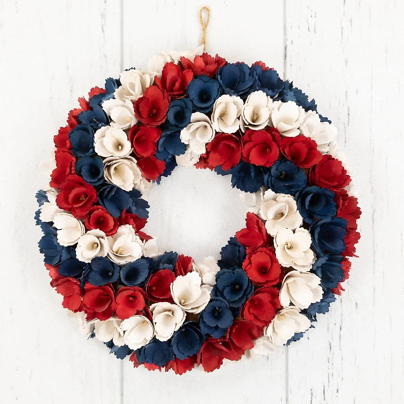 14.5" Americana Artificial Floral Wooden Wreath