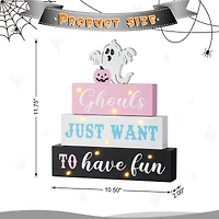 Glitzhome® 11.75"H Halloween Lighted Pink Wooden Ghost Block Word Sign