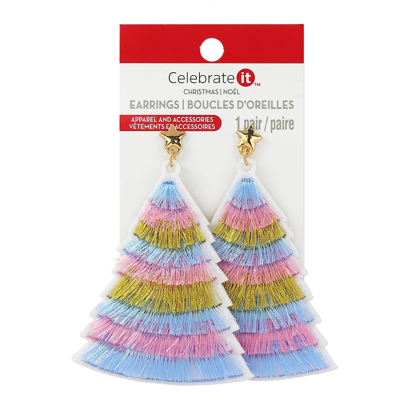 Blue, Pink & Gold Tassel Tree Earrings by Celebrate It™