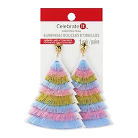 Blue, Pink & Gold Tassel Tree Earrings by Celebrate It™
