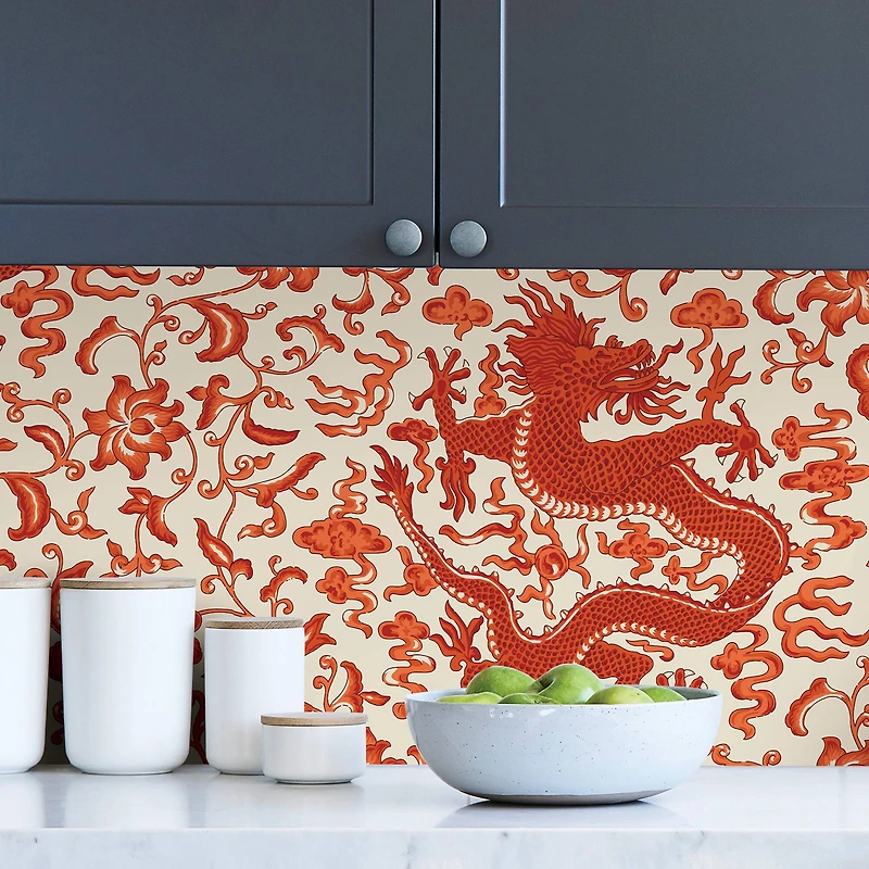 Scalamandre Persimmon Chien Dragon Peel & Stick Wallpaper