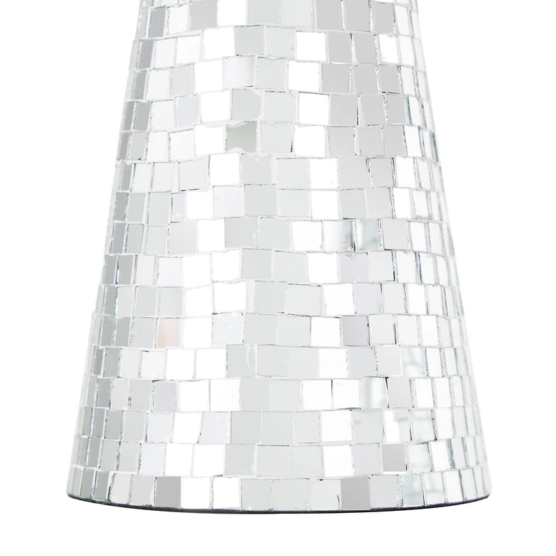 Silver Handmade Glass Mosaic Mushroom Mirror Sculpture Set