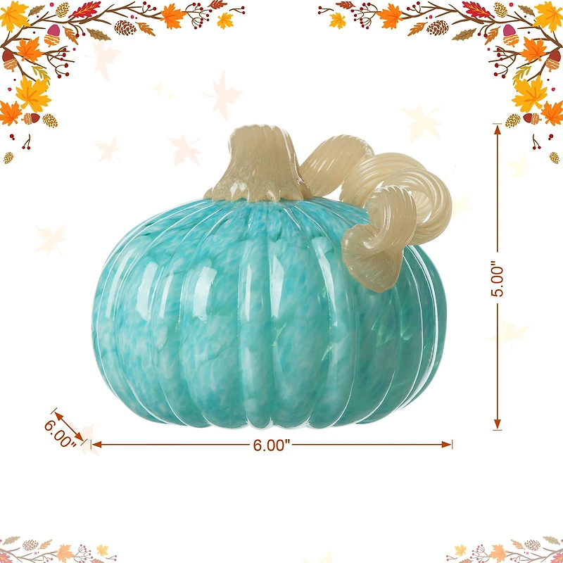 Glitzhome® 6" Fall Turquoise Round Glass Pumpkin