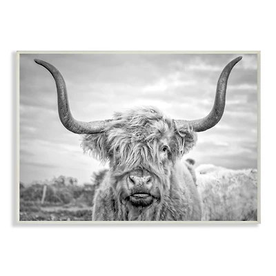 Stupell Industries Black & White Highland Cow Wall Plaque