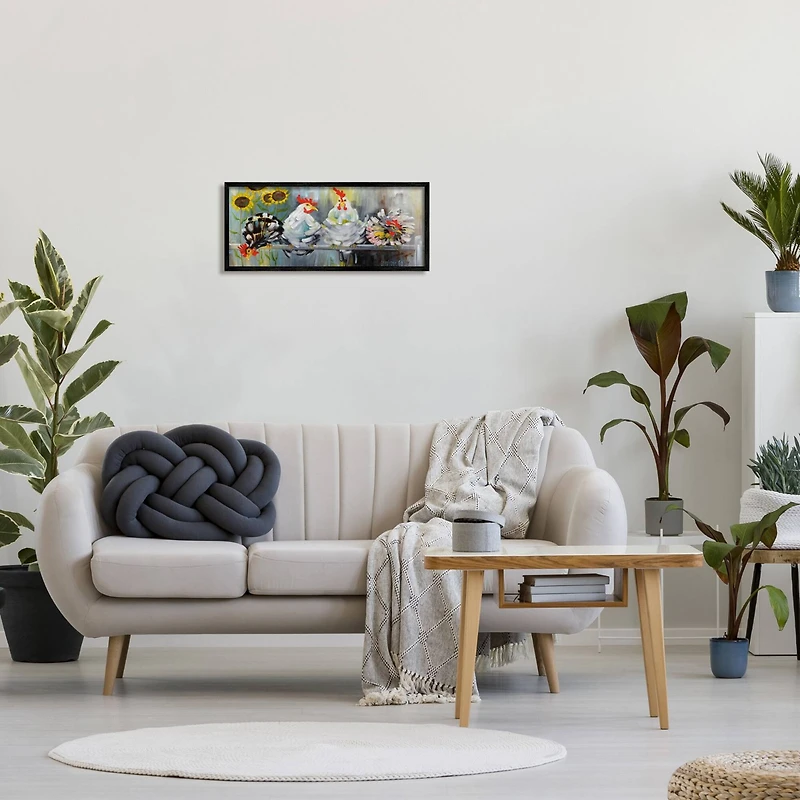 Stupell Industries Farm Chickens Ruffled Feathers and Sunflowers Painting Framed Wall Art