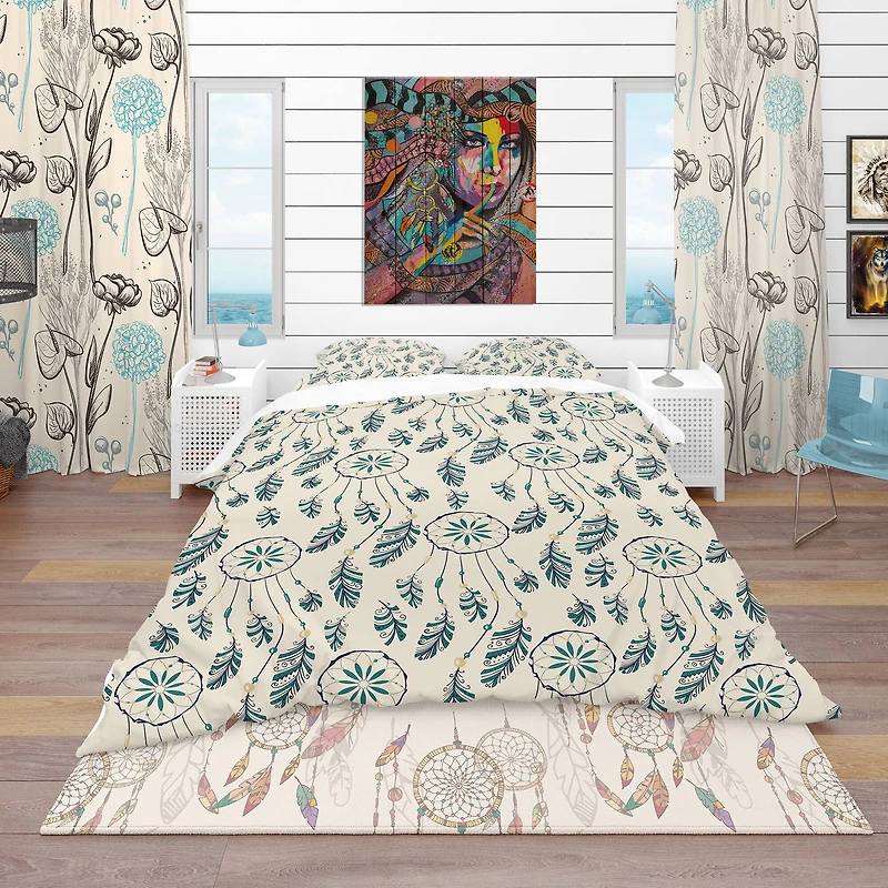 Designart 'Pattern with Indian-American Dream Catcher' Southwestern Bedding Set