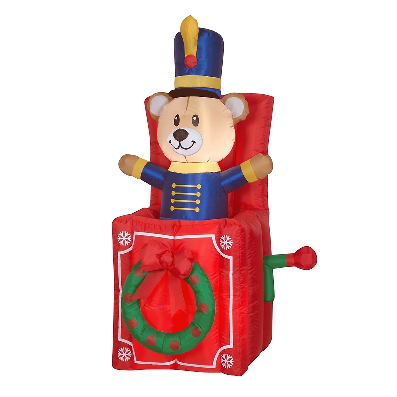 5ft. Animated Airblown® Collection Pop Up Bear Jack in the Box with 3 White LED Lights