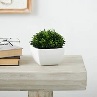 7" Green Foliage Artificial Plant with White Ceramic Pot