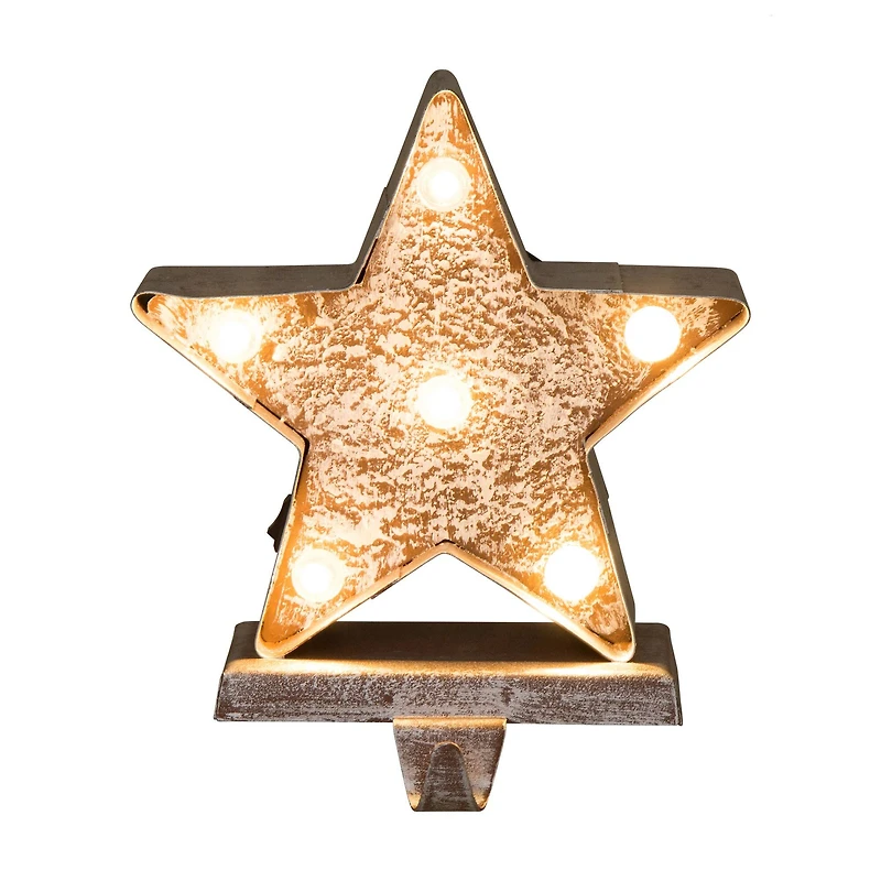 Glitzhome® 8" Marquee LED Star Wooden & Metal Stocking Holder Set