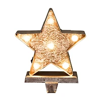 Glitzhome® 8" Marquee LED Star Wooden & Metal Stocking Holder Set