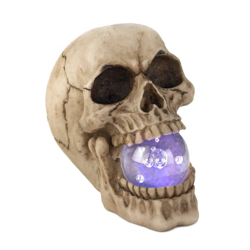5" Realistic Human Skull with Light-Up Crystal Orb