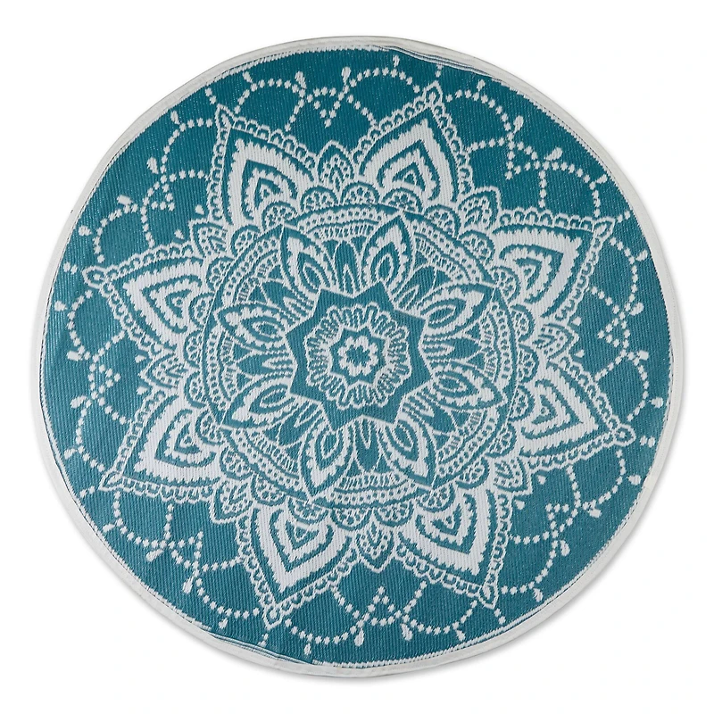 DII® Storm Blue Round Boho Floral Outdoor Rug, 5ft.