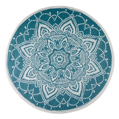 DII® Storm Blue Round Boho Floral Outdoor Rug, 5ft.