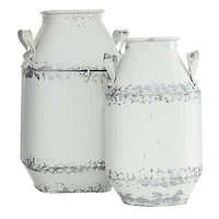 White Metal Decorative Milk Can Set