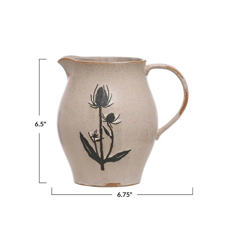Hello Honey® 50oz. White & Black Reactive Glaze Flower Design Debossed Stoneware Pitcher