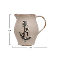 Hello Honey® 50oz. White & Black Reactive Glaze Flower Design Debossed Stoneware Pitcher