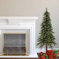 5ft. Pre-Lit Mountain Fir Artificial Christmas Tree with Natural Wood Pole, Soft White LED Lights