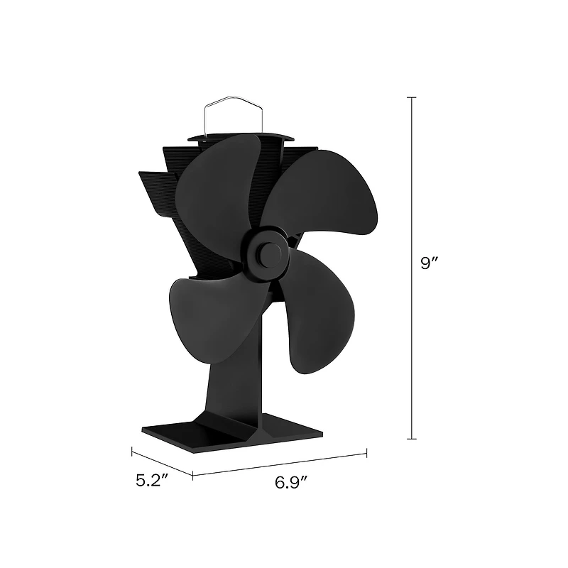 Hastings Home Black Self-Powered 4-Blade Wood Stove Fan