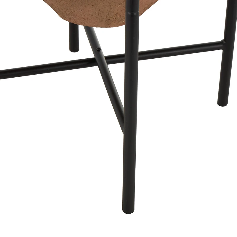 24.5" Brown Metal Wide Decorative Vase with Black Stand