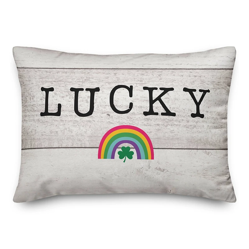 Lucky Wood Slats Rainbow 14" x 20" Throw Pillow