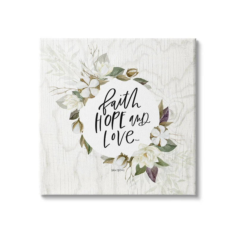 Stupell Industries Faith Hope and Love Sentiment Floral Cotton Wreath Canvas Wall Art