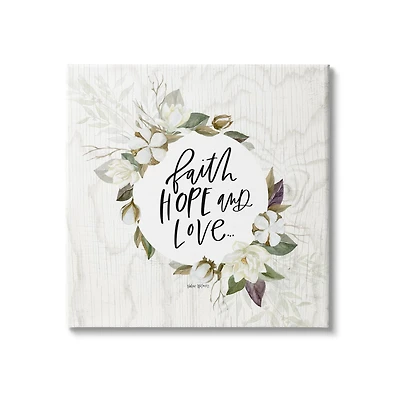 Stupell Industries Faith Hope and Love Sentiment Floral Cotton Wreath Canvas Wall Art