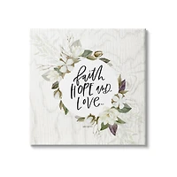 Stupell Industries Faith Hope and Love Sentiment Floral Cotton Wreath Canvas Wall Art